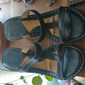 Born black leather slide wedges